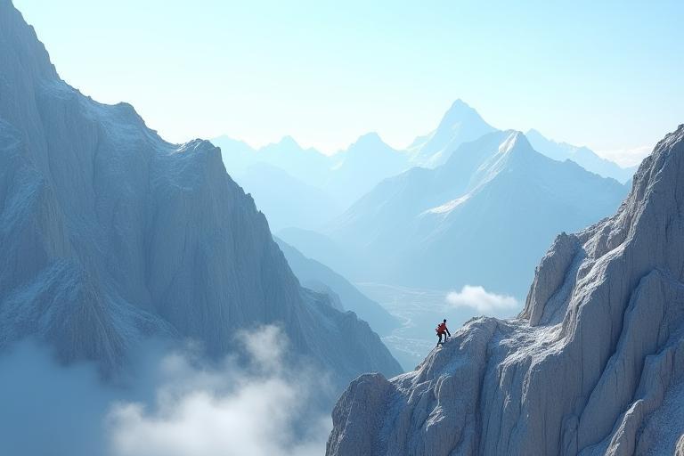 Climbers on a large multi-pitch route high in the mountains